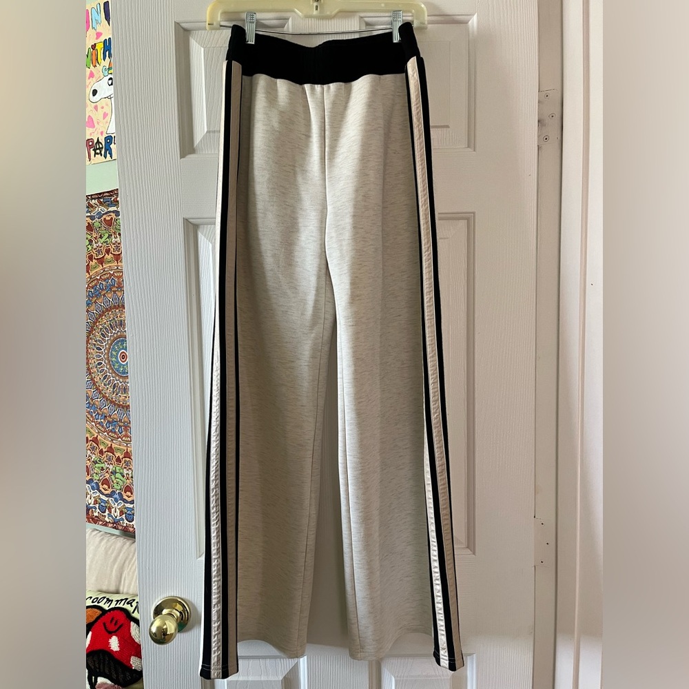 CAbi Black and Cream Pull-On Wide Leg Pants
